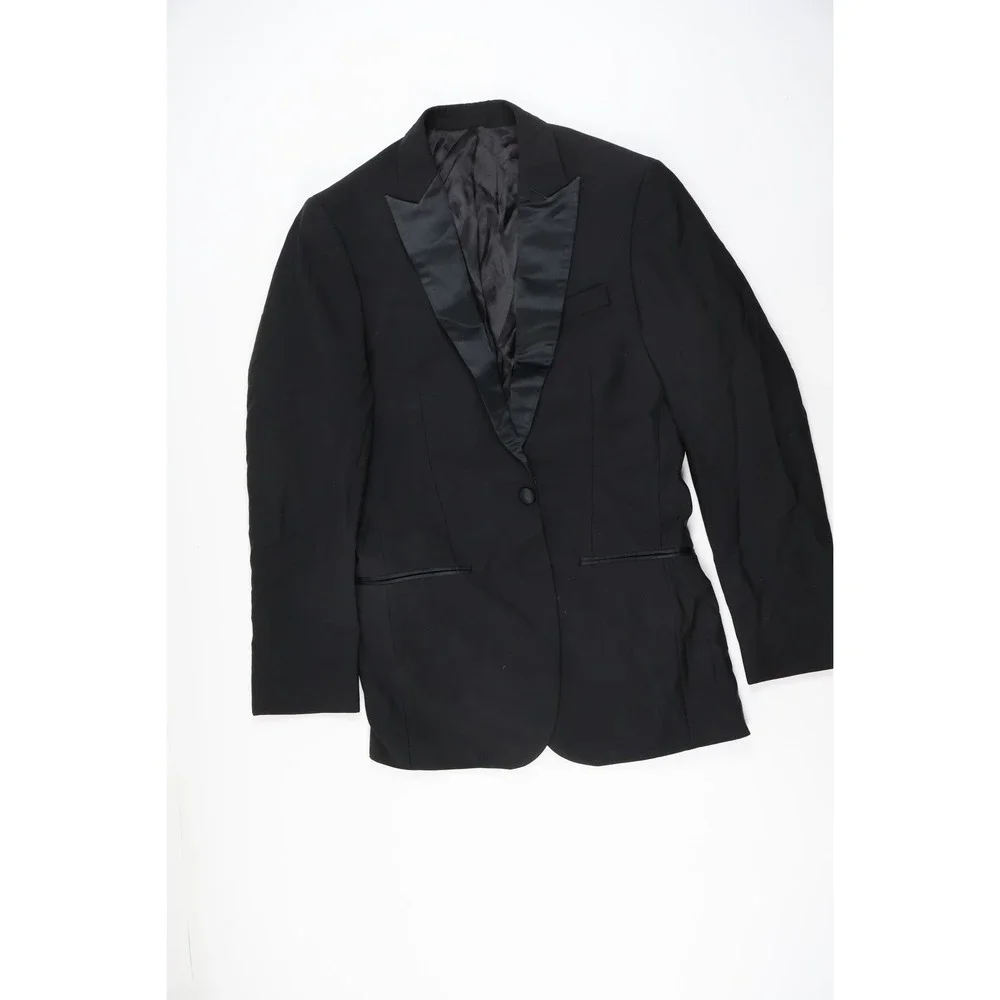 The Black Tux Tuxedo Jacket Peak Lapel Black Solid 38 Wool Tollegno 1900